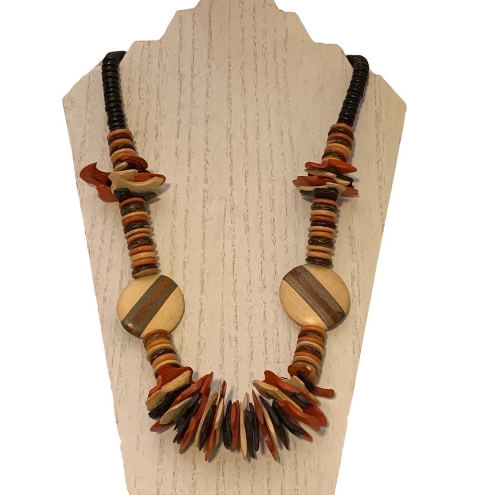 Wooden Beaded Necklace 27”